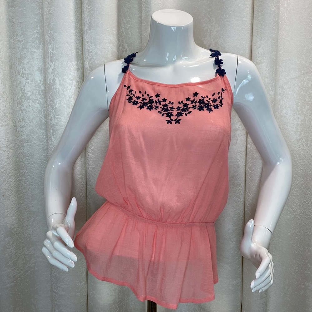 RUE 21 Flower Pink Summer Top Elastic Waist Band